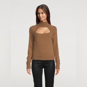 NWT PAIGE Designer Brown Camel Cherise Keyhole Turtleneck Sweater Size Medium